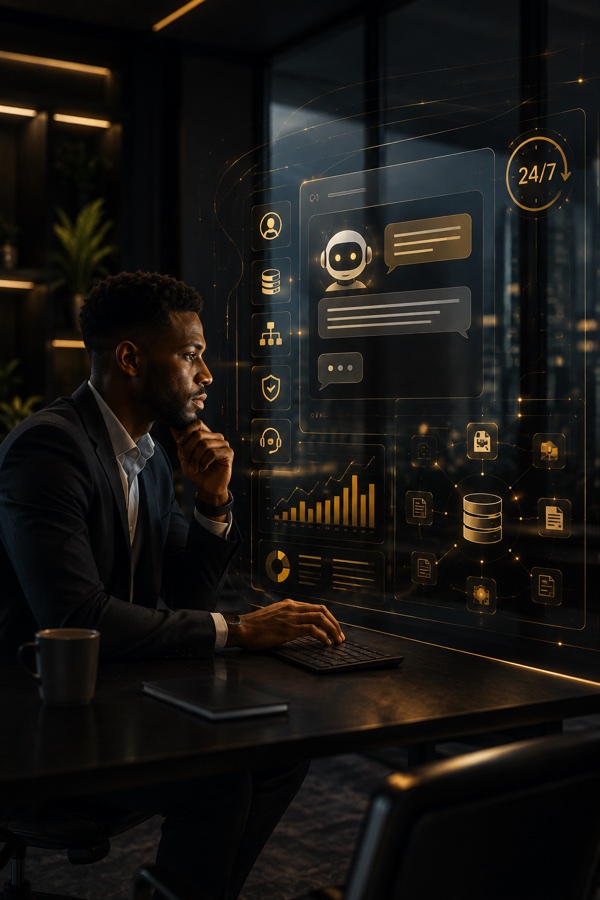 An analyst working with a 24/7 database assistant interface