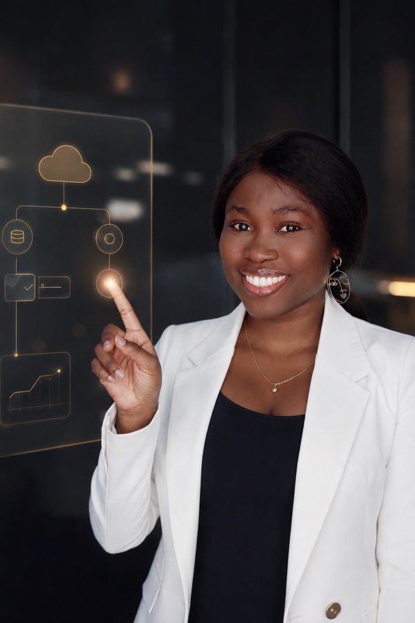 A consultant interacting with a cloud data pipeline panel